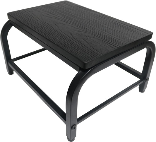 Dual Anti-Slip Solid Wood & Metal - Wooden Small Step Stool for Children/Adults/Elderly, 500 lbs Load Capacity, Safety Step, Ideal for Home/Kitchen/Bedside (Black, One-Step Stool)