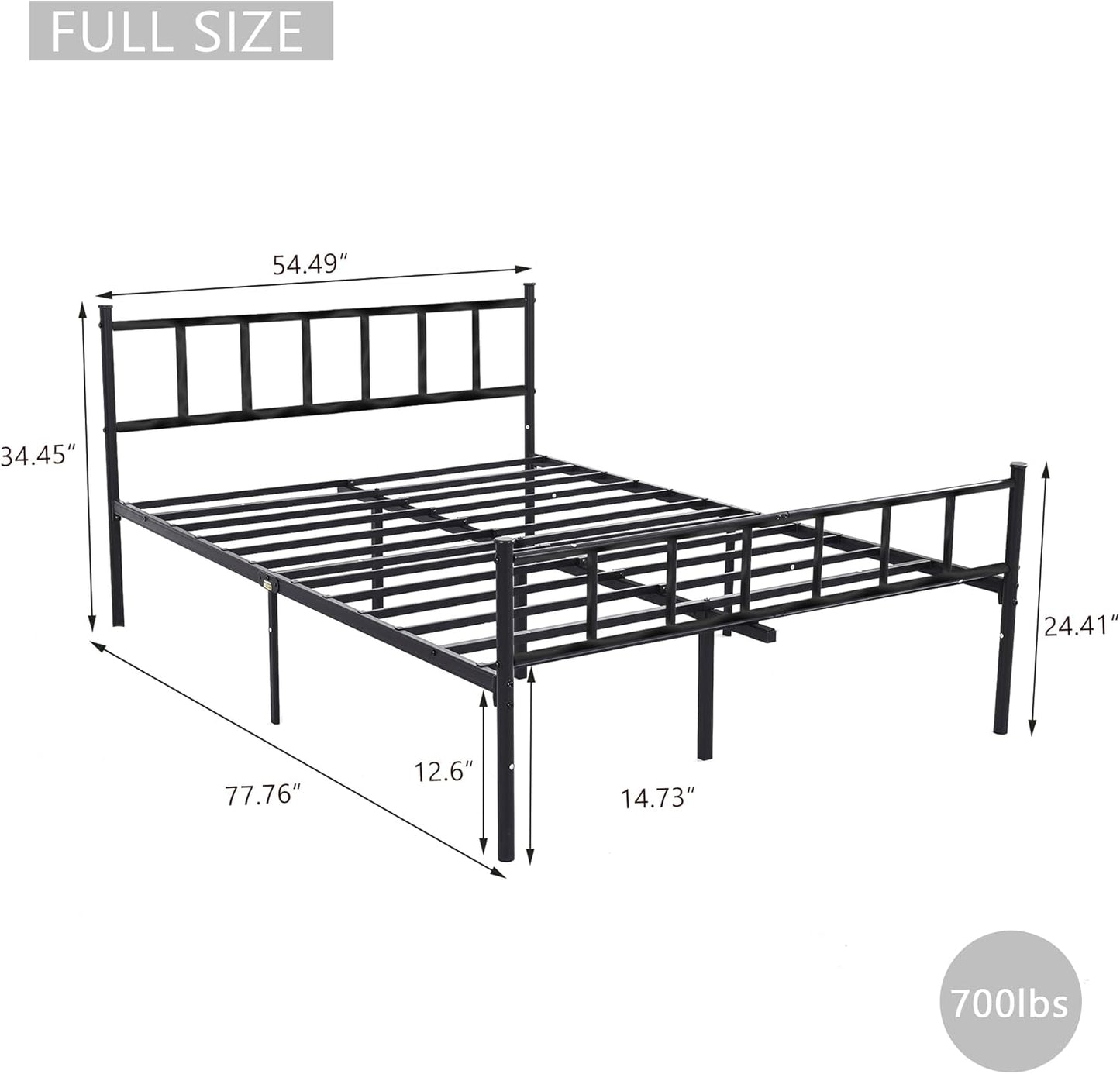 Metal Platform Full Bed Frame with Headboard Sturdy Steel Slats Support No Box Spring Needed Easy Assembly Black