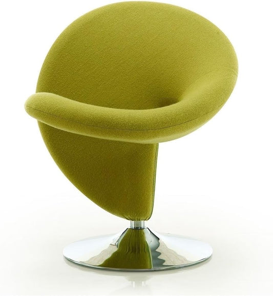 Manhattan Comfort Curl Swivel Accent Chair Set of 1 with 360° Turn, Fully Assembled, Upholstered in Wool Blend, Modern Ergonomic Design with Polished Chrome Base, Set of 1, Green