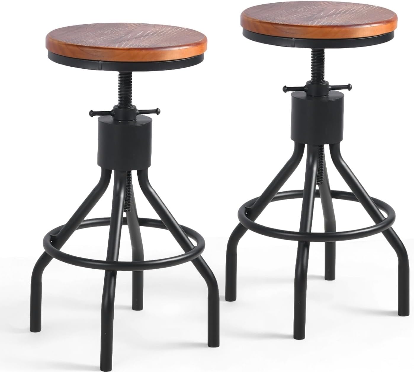 Industrial Bar Stool-Set of 2-Swivel Counter Coffee Chair-Extra Pub Height Adjustable 22-33 inch