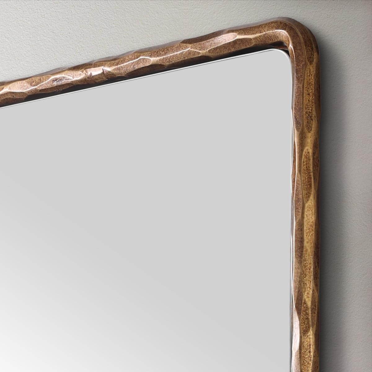 ANDY STAR Hand-Forged Gold Bathroom Mirrors for Wall, 30x40 Inch Vintage Solid Steel Metal Frame Bathroom Vanity Mirror, Antique Rounded Rectangle Wall Mirror, Hangs Horizontally or Vertically