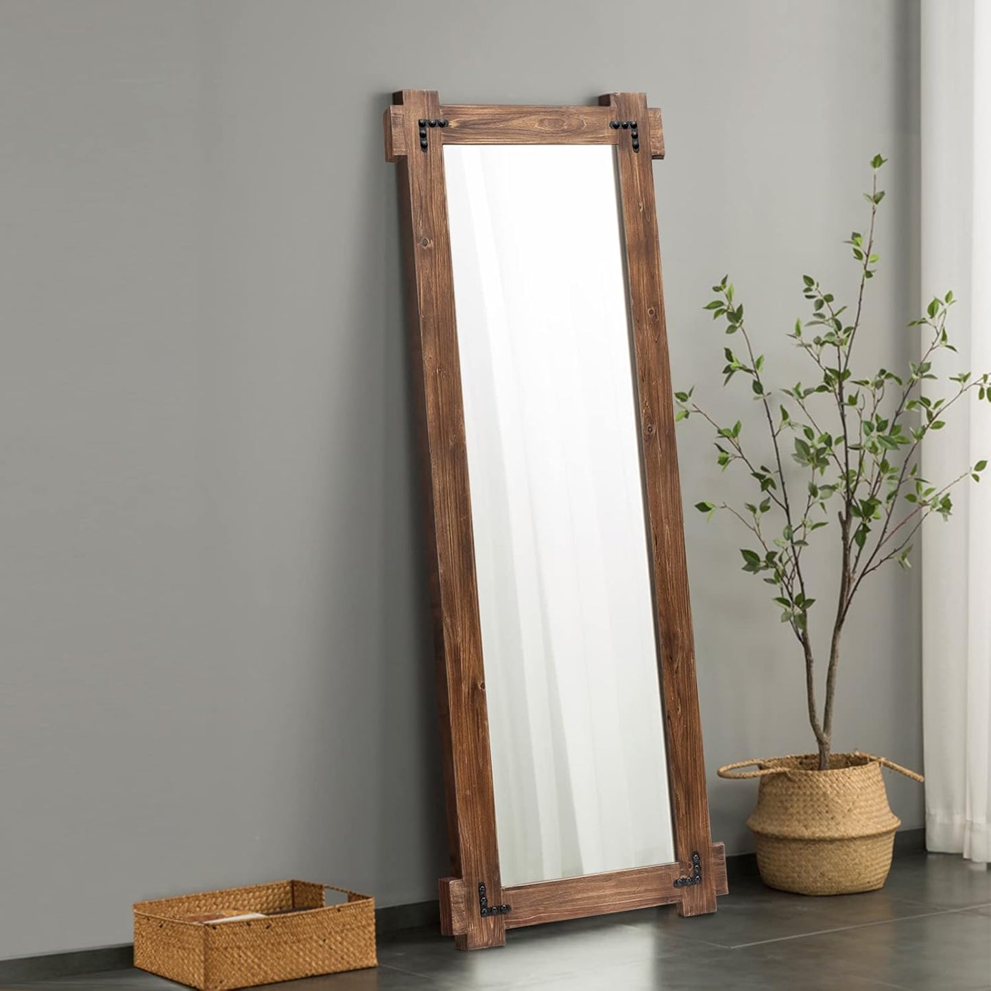 MeMoreCool Rustic Full Length Farmhouse Mirror, Oversized Decorative Floor Mirror, Standing or Leaning Wall-Mounted Framed Glass for Living Room or Bedroom