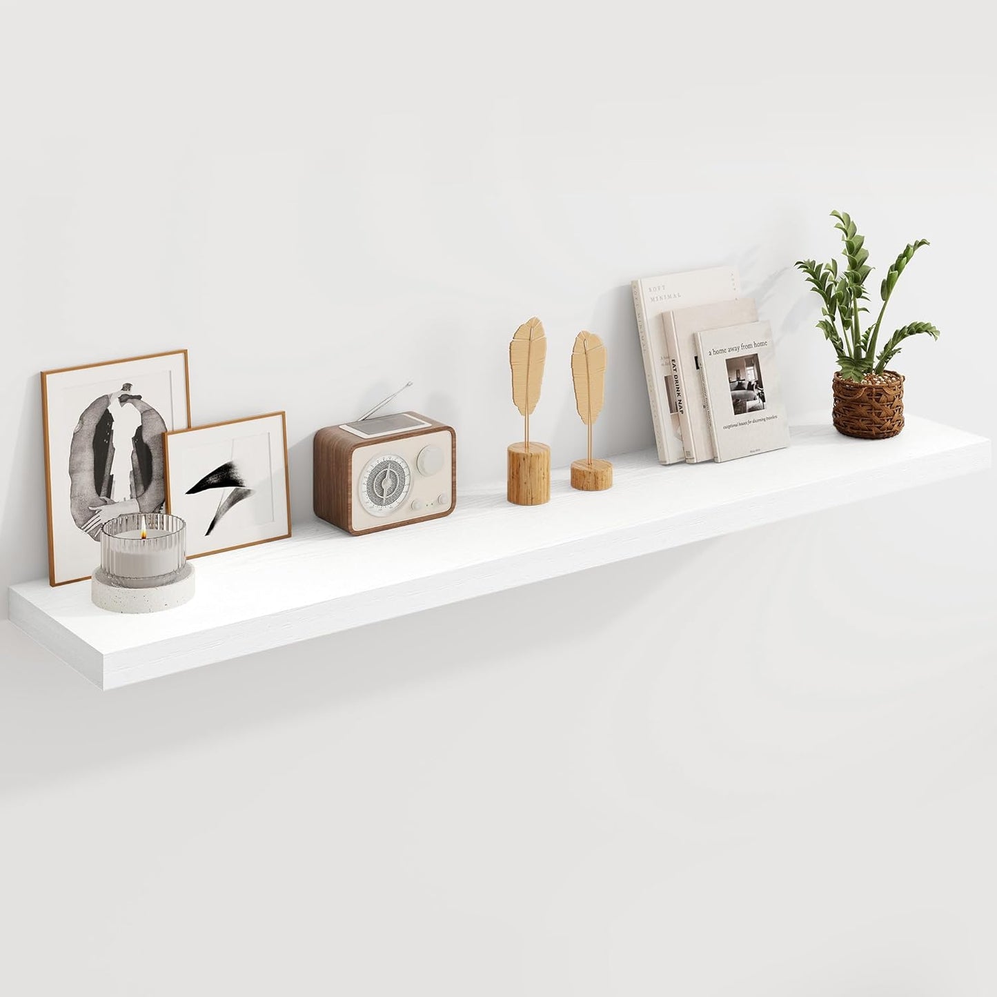 Fun Memories Deep White Floating Shelves, 8 Inch Deep Floating Shelf for Wall, Rustic White Wall Shelves 55 Inch Long, Large 55 x 8 Storage Shelves for Living Room, Bedroom, Kitchen