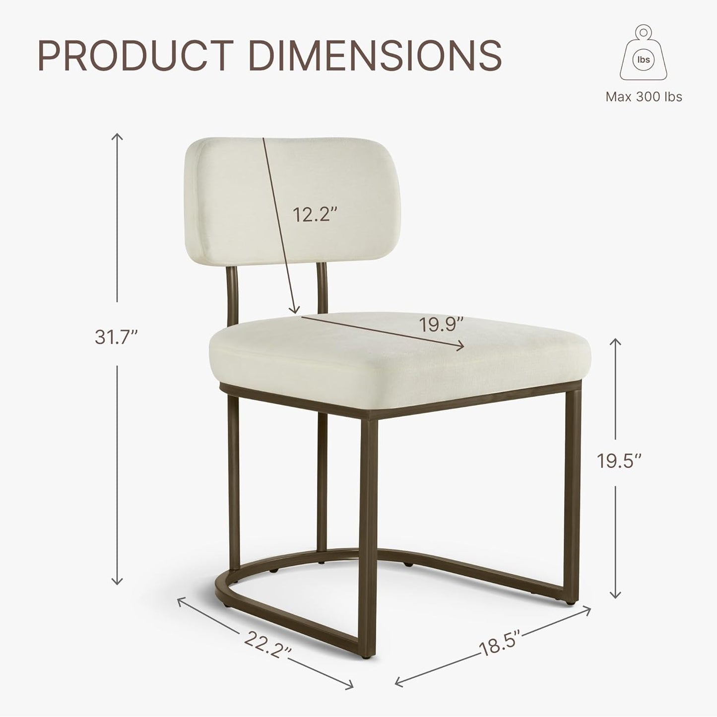 Dining Chairs Set of 2, Upholstered Modern Kitchen Chairs with Ergonomic Backrest, Fabric Cushion Seat & Metal Legs for Living Room, Restaurant, and Café, Ivory