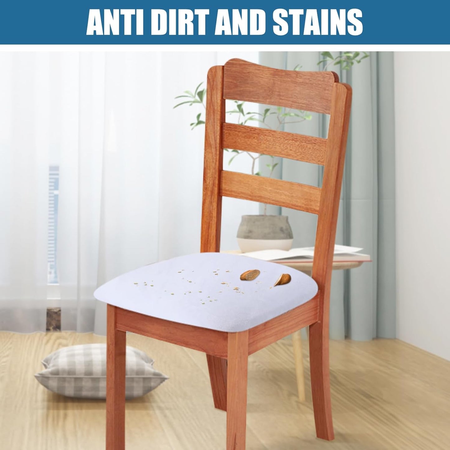 Smiry Velvet Seat Covers for Dining Room Chair Set of 4, Stretch Fit Removable Washable Chair Seat Cushion Protector Slipcovers with Ties, White