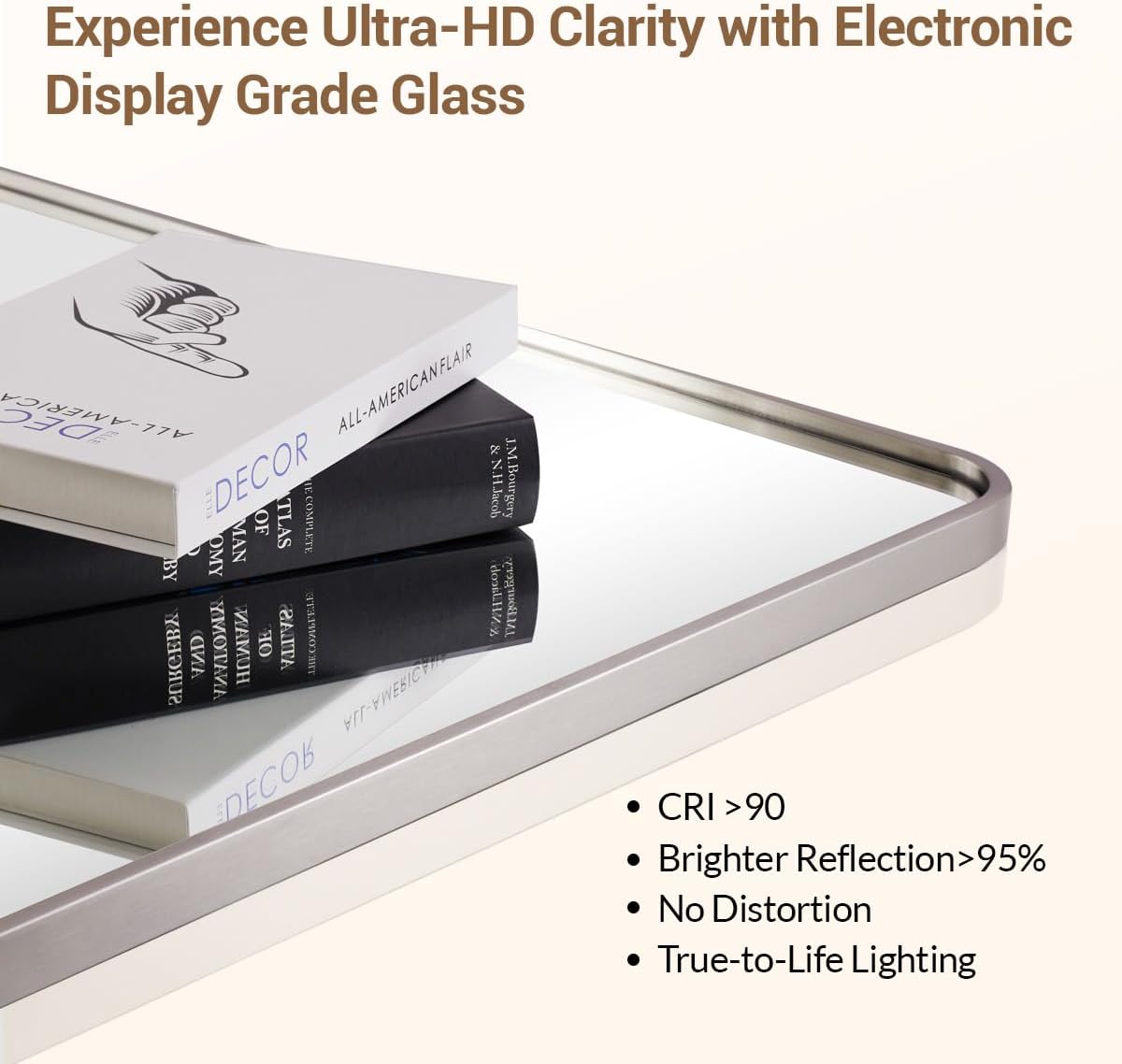 ANDY STAR 48x36 Inch Brushed Nickel Bathroom Mirror, Rounded Rectangle Bathroom Vanity Mirrors for Wall, Anti-Rust SUS304, Seamless Tube Metal Frame, 1’’ Deep Wall Mounted Vertically/Horizontal