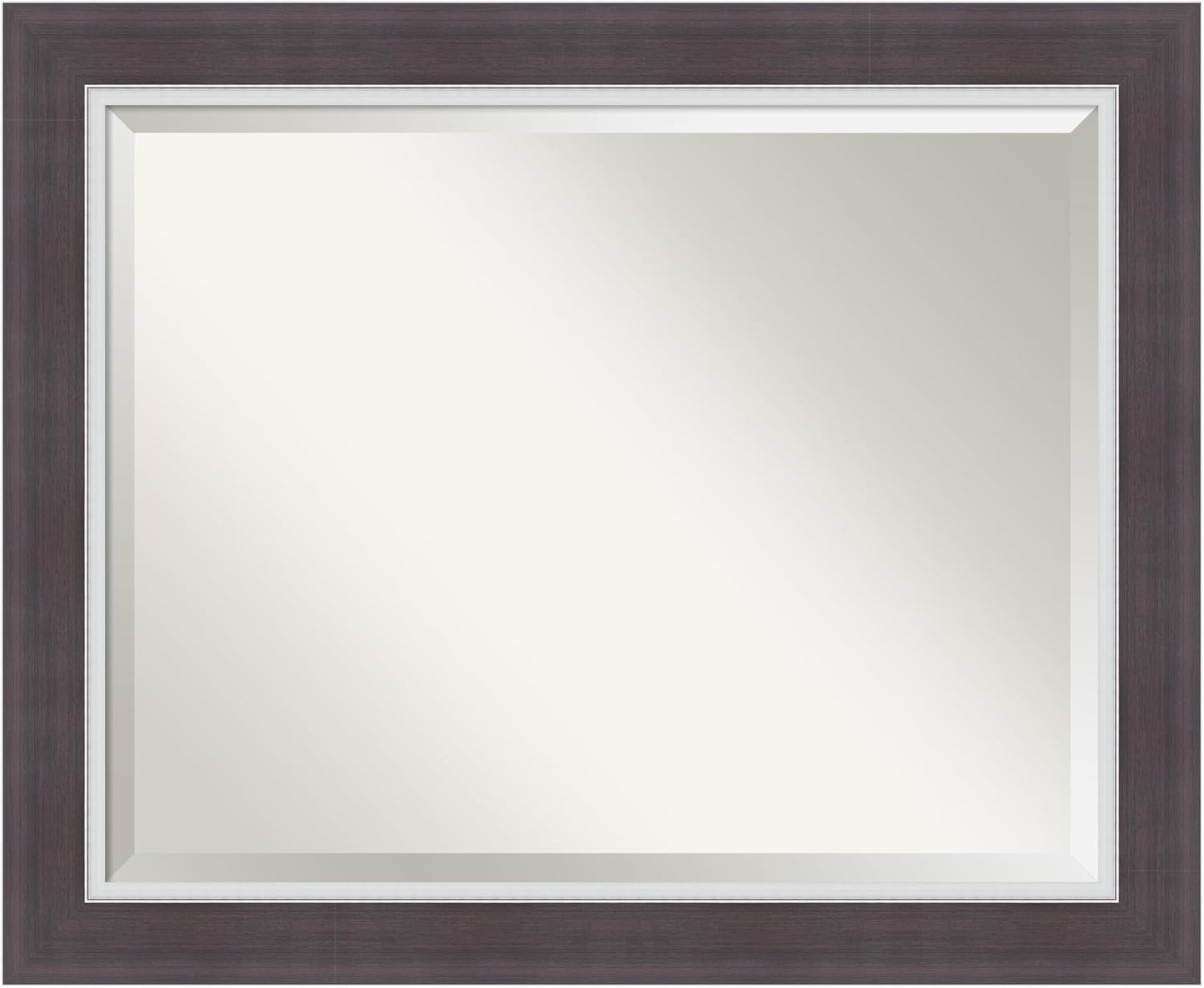 Amanti Art Brown Wall Mirror 28x34 Ellie Brown Silver Rectangle Bathroom Mirror for Wall Decor Living Room, Large Modern Frame, Hangs Horizonally and Vertically, Bathroom Decor, Beveled Edge