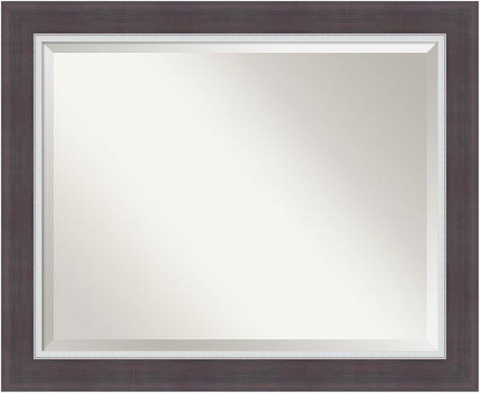 Amanti Art Brown Wall Mirror 28x34 Ellie Brown Silver Rectangle Bathroom Mirror for Wall Decor Living Room, Large Modern Frame, Hangs Horizonally and Vertically, Bathroom Decor, Beveled Edge