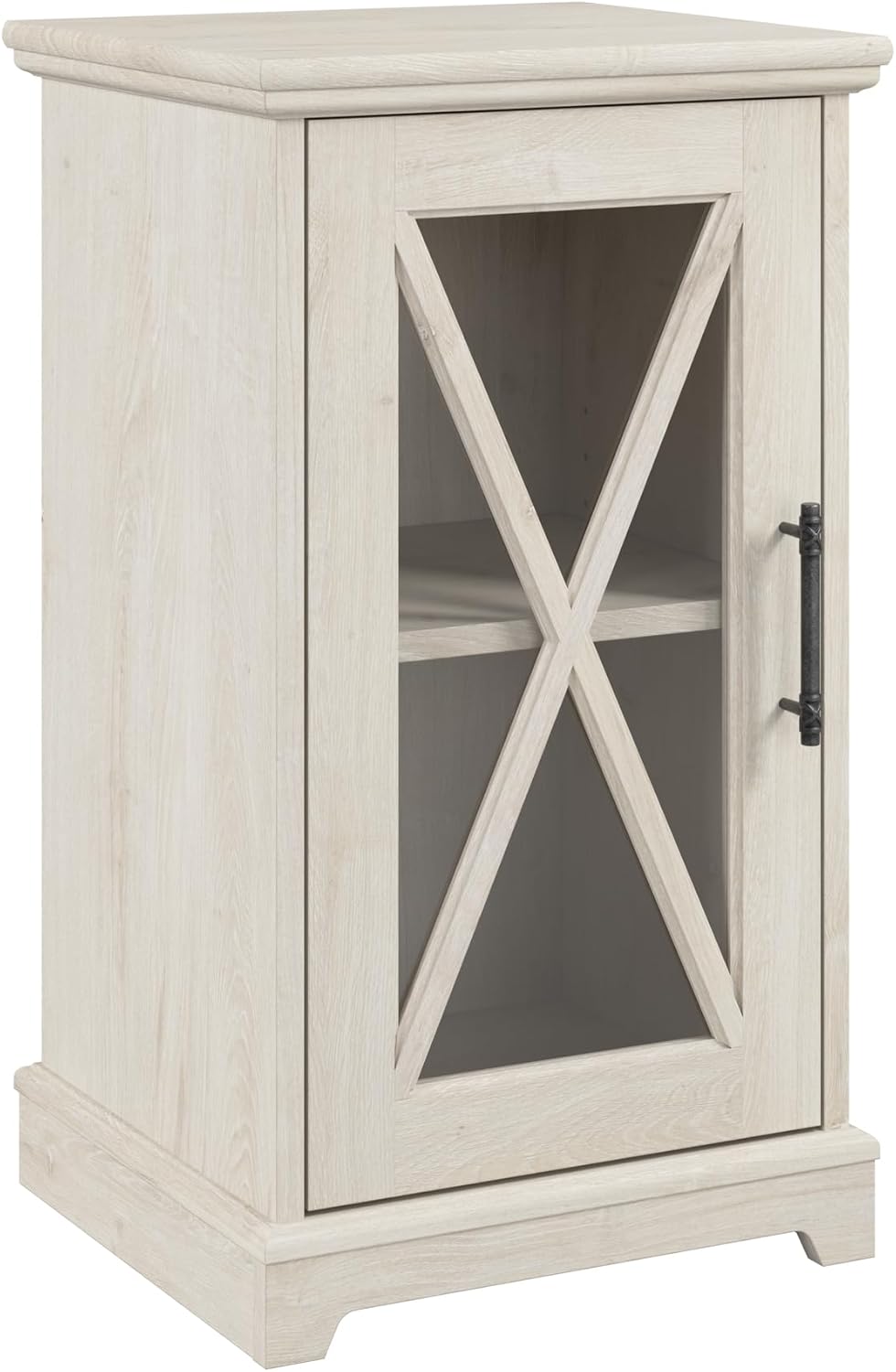 Bush Furniture Lennox Small Farmhouse End Table with Storage in Linen White Oak | Living Room Organization