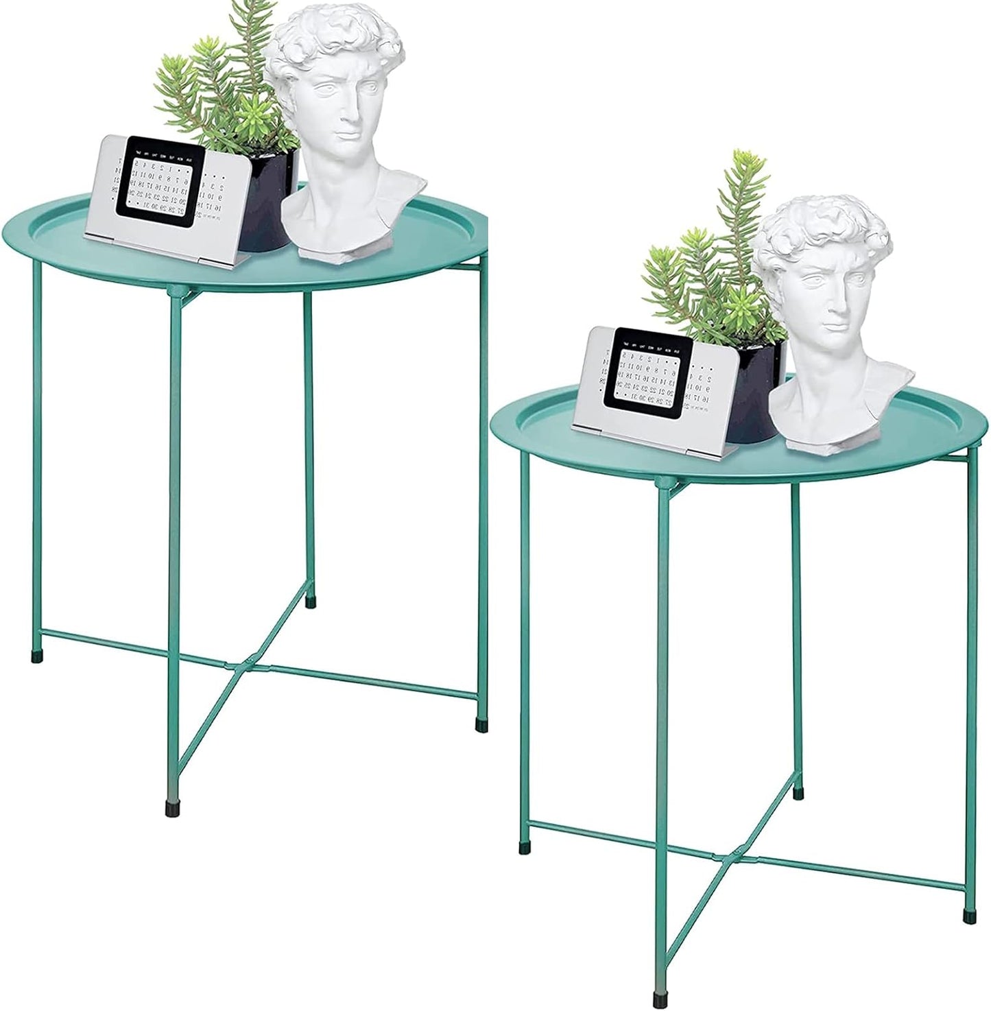 Garden 4 you End Table Set of 2, Outdoor Side Table, Small Patio Table Metal Side Table, Round Folding Side Table, for Outdoor and Living Room,Green