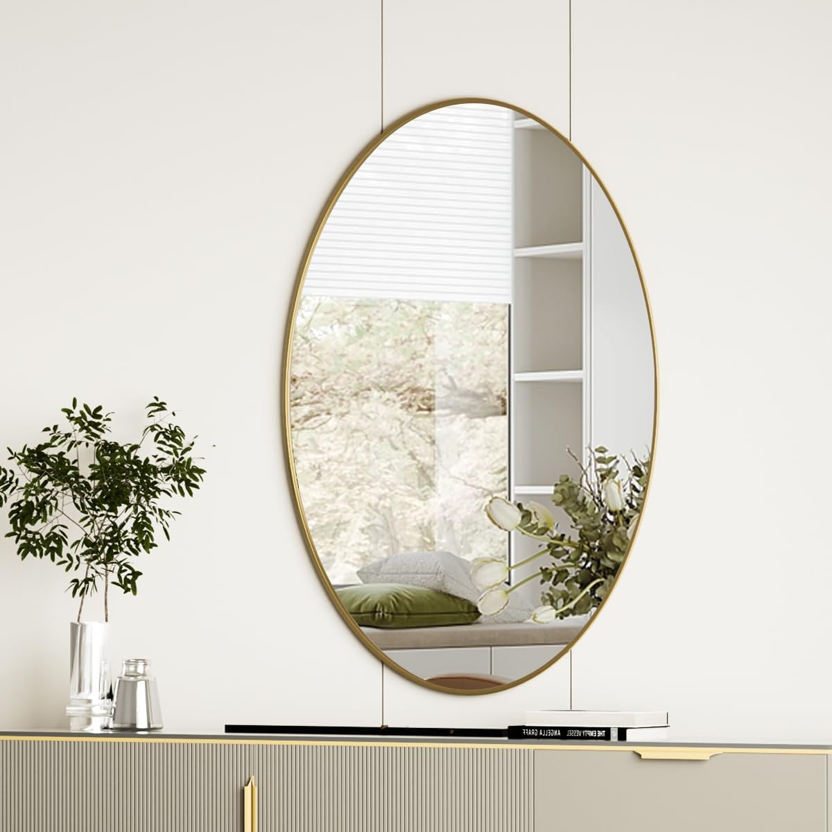 Koonmi Gold Oval Bathroom Mirror, 20"x28" Bathroom Vanity Mirror, Oval Mirror for Bedroom Living Room Entryway, Hangs Horizontal or Vertical