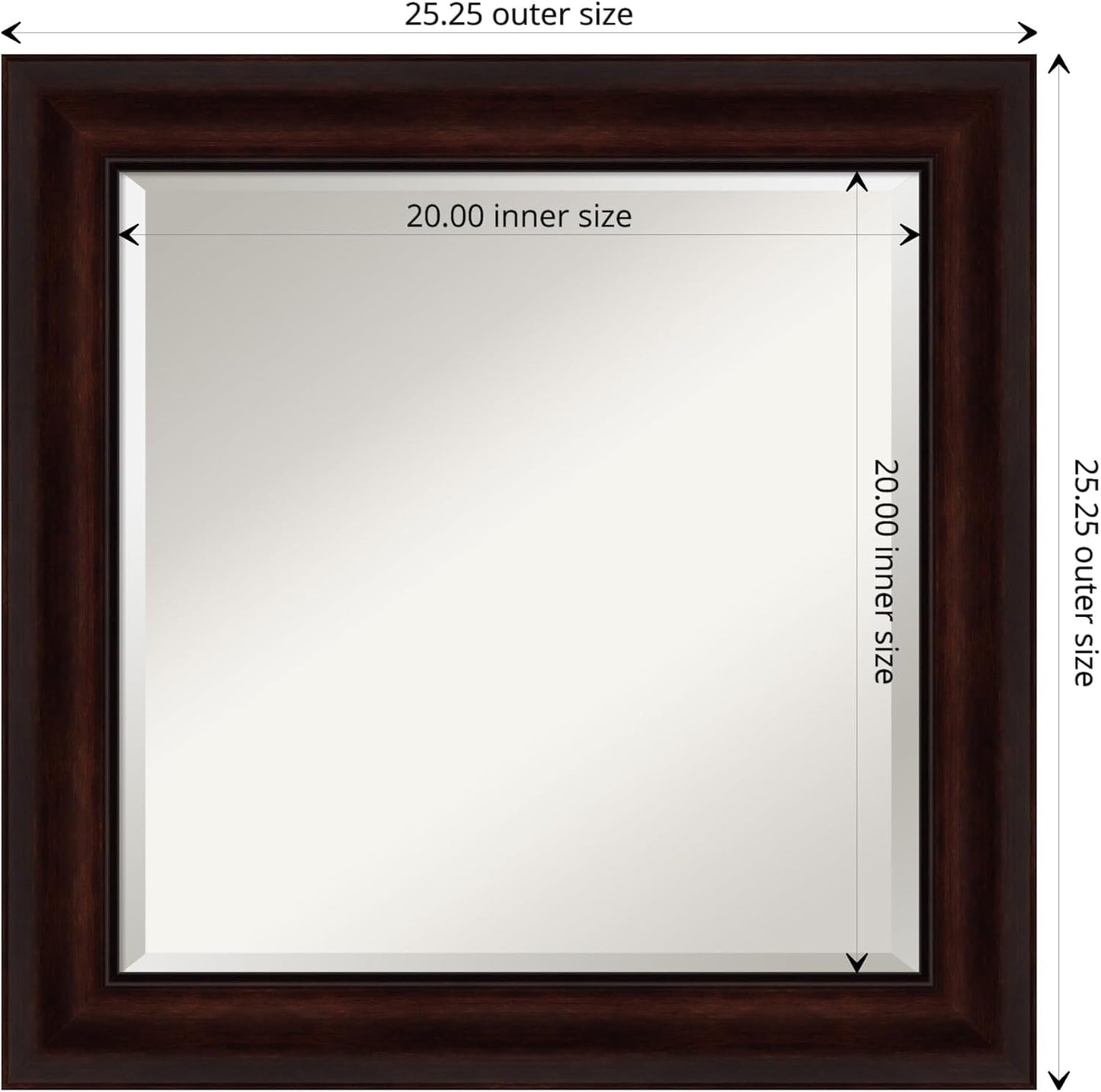 Amanti Art Brown Wall Mirror 25x25 Coffee Bean Brown Square Bathroom Mirror for Wall Decor Living Room, Medium Casual Frame, Hangs Horizonally and Vertically, Bathroom Decor, Beveled Edge from WI, USA