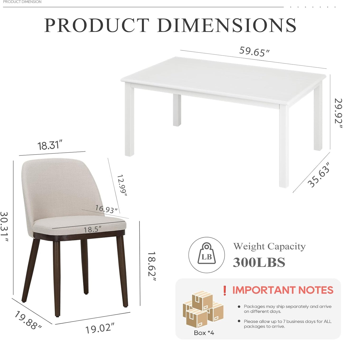 COLAMY 60 Inch Rectangular Kitchen Dining Table for 6, Modern Farmhouse Dining Table Set for 6, Wood Dining Table and Upholstered Dining Chairs for Kitchen, Dining Room, Restaurant, White/Beige