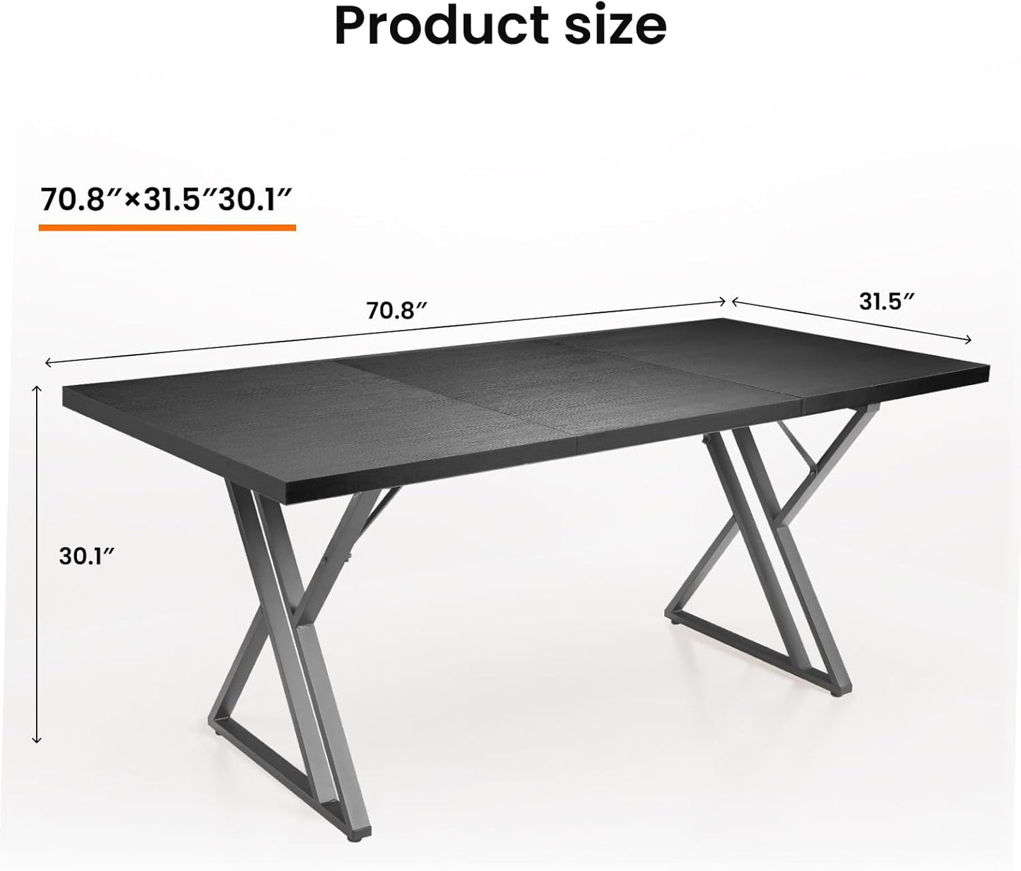 70.9 Inch Executive Desk, Large Office Computer Desk with Thicken Frame, Modern Simple Workstation Business Furniture for Home Office, Modern Industrial Style(Black)