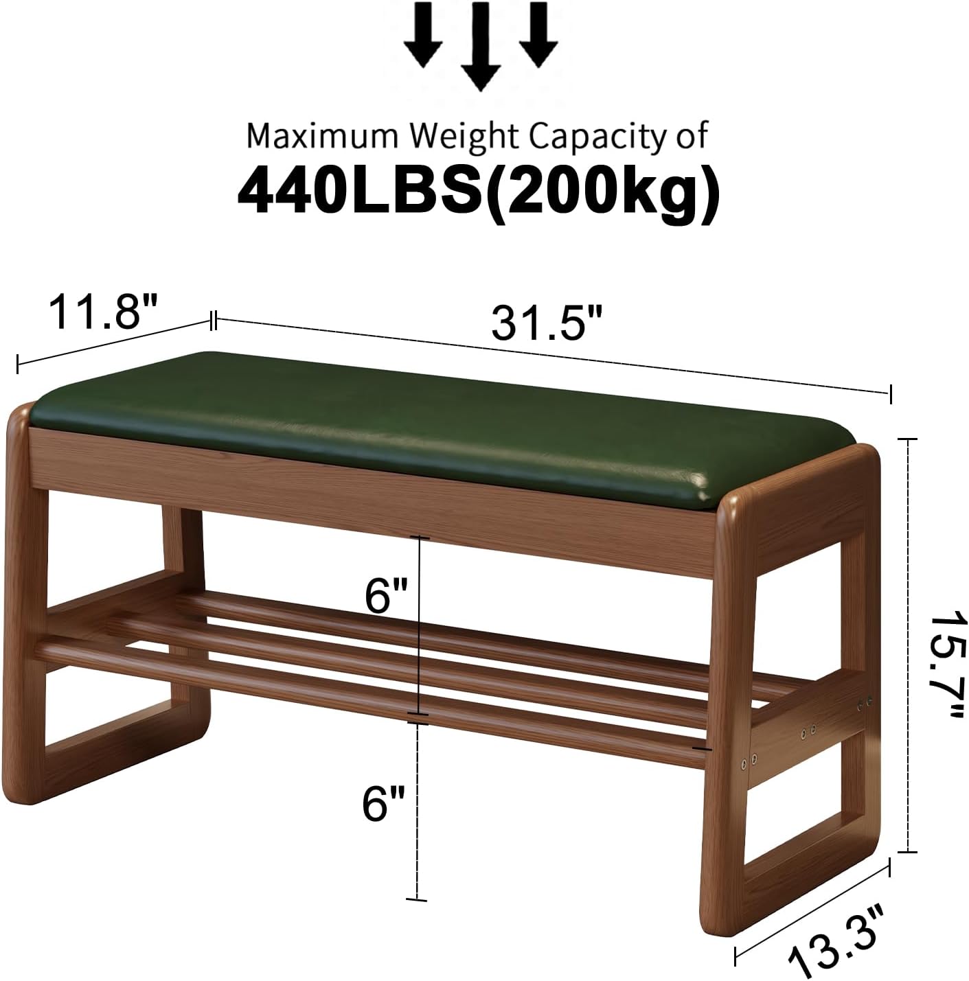 Shoe Rack Bench with Leather Cushion,2 Tiers Shoe Bench with Flip-Top Storage,Wood Shoe Rackh for Entryway,Hallway（Green,31.5"）