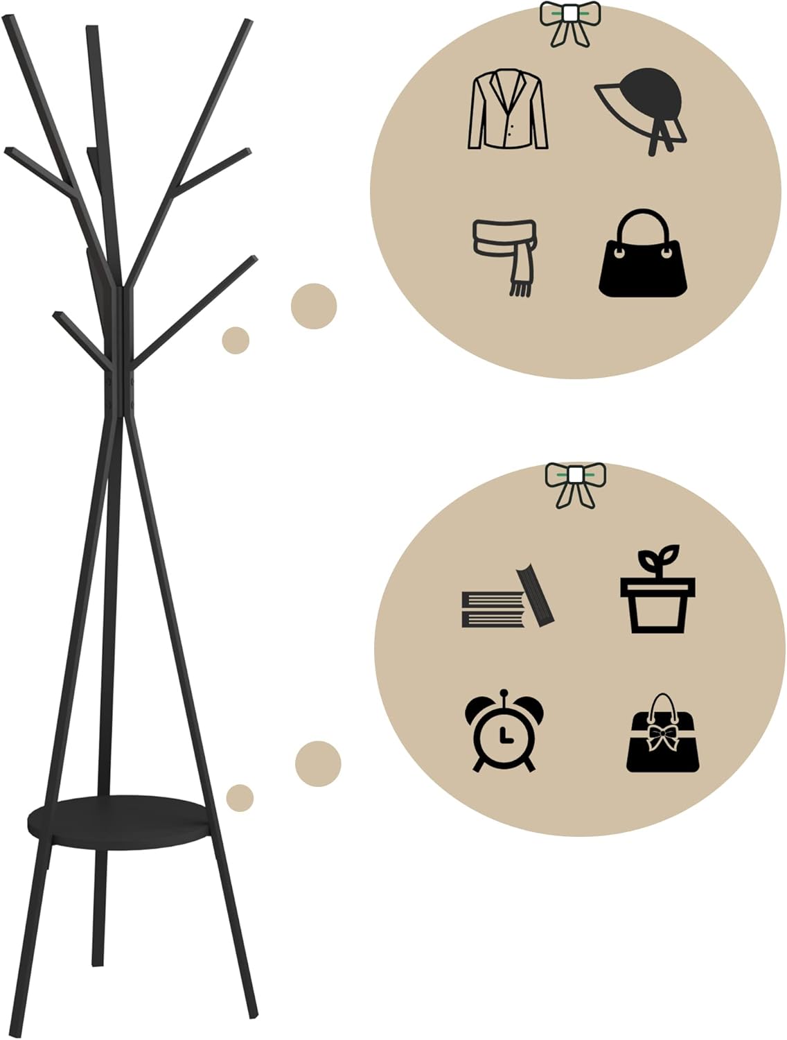 Coat Rack Hat Stand Free Standing Display Hall Tree Metal Hat Hanger Garment Storage Holder with 9 Hooks for Clothes Hats and Scarves in Black,17.72"Wx17.72"Dx70.87"H (Black)