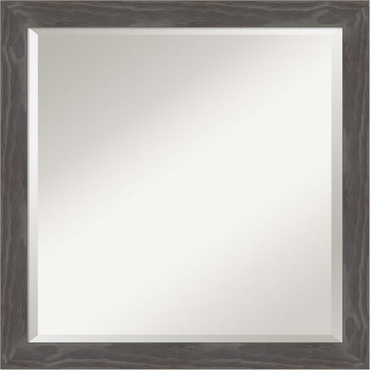 Amanti Art Grey Wall Mirror 23x23 Woodridge Rustic Grey Square Bathroom Mirror for Wall Decor Living Room, Medium Rustic Farmhouse Wood Frame, Hangs Horizonally and Vertically, Bathroom Decor, Beveled