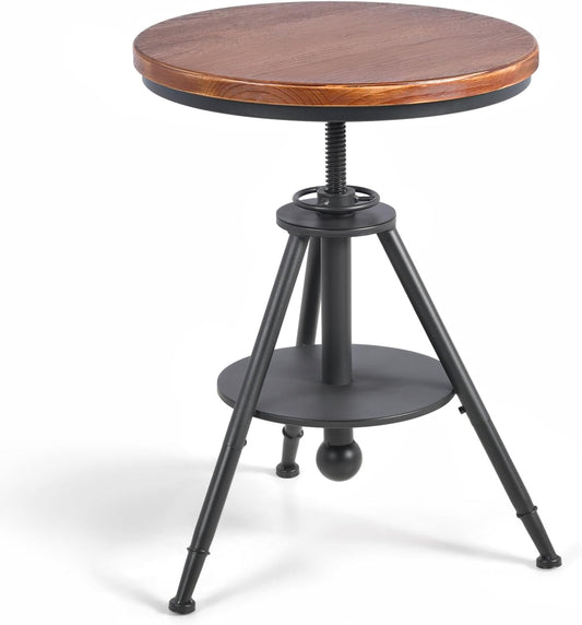 Dia 19.7" Round Pub Table Height Adjustable with 360 Swivel Solid Wood Tabletop for Dining Bistro Cafe Home Bar, Rustic Brown