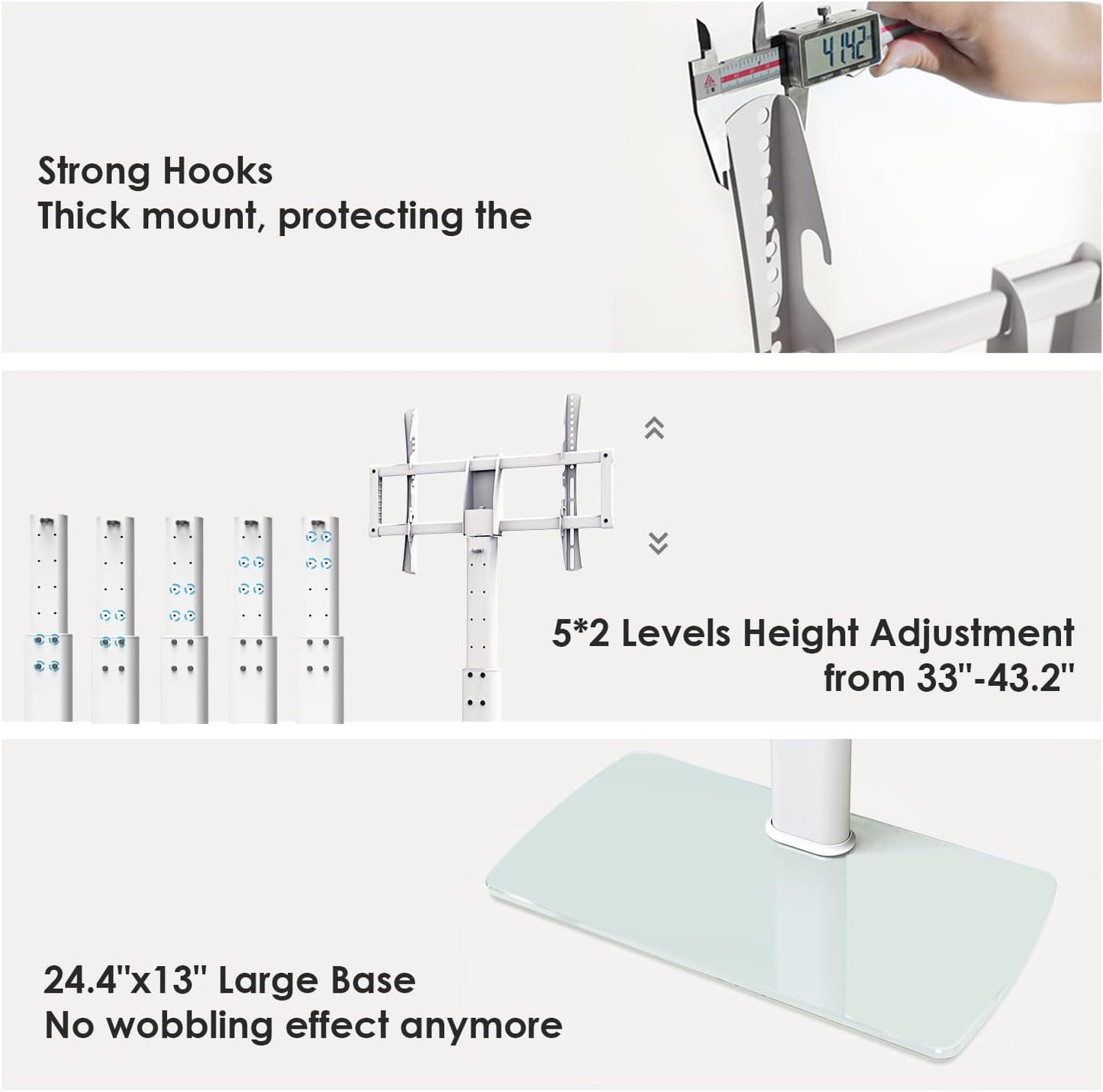 FITUEYES Universal TV Stand, Swivel TV Table Stand for 43 50-65 70 75 80 85Inch Flat Screen, Table Top TV Stand Base Replacement, Height Adjustable TV Mount Stand, Glass Base, Max Holds 110lbs