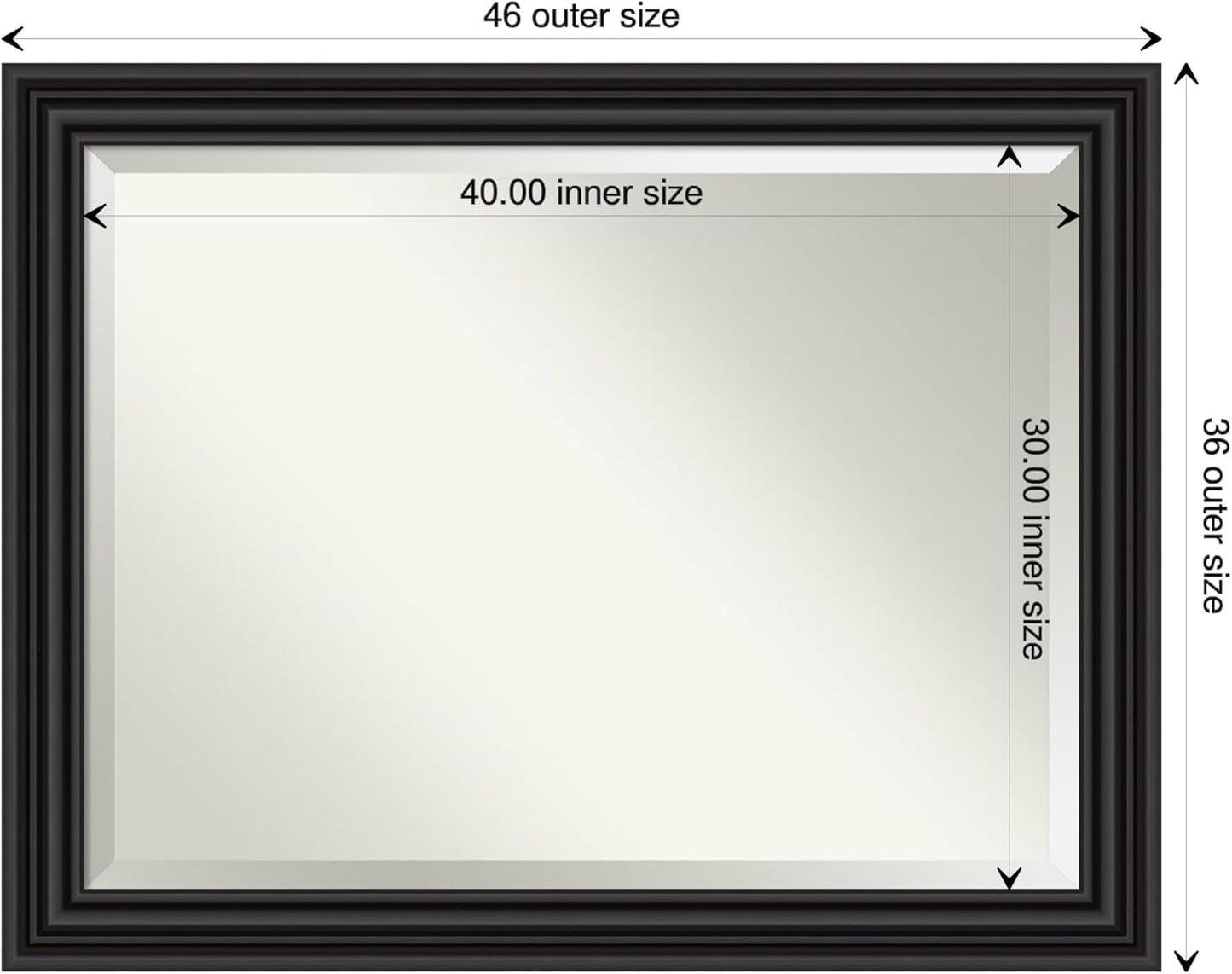 Amanti Art Black Bathroom Mirror for Over Sink, 36x46 Colonial Black Rectangle Vanity Mirror, X-Large Traditional Frame, Hangs Horizonally and Vertically, Bathroom Wall Decor, Beveled Edge
