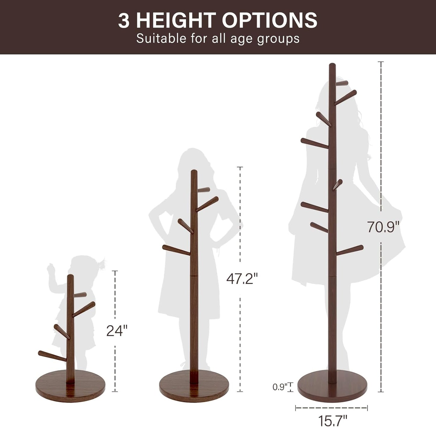 CozyDH Coat Rack Freestanding Solid Wood Coat Rack Stand, Coat Tree Freestanding with 8 Hooks Creative Tree Branch-look for Entryway, Hallway, Bedroom (Walnut)