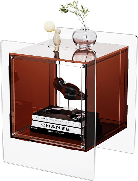 Acrylic Nightstand Colorful Bedside Table with Open Storage Shelf,Clear Side Table for Living Room (1, Dark Brown)