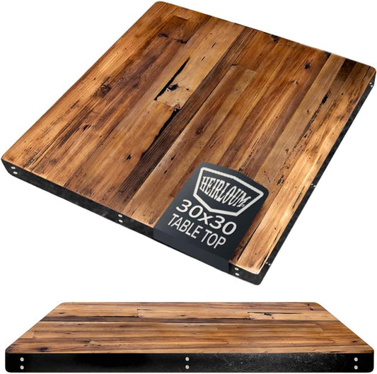 Reclaimed Wood Table Top - Rustic Recycled Wooden Piece Perfect for Signs, Kitchens, Dining and Coffee Table Tops (Reclaimed Wood Table Top with Metal Edge, 30" x 30")