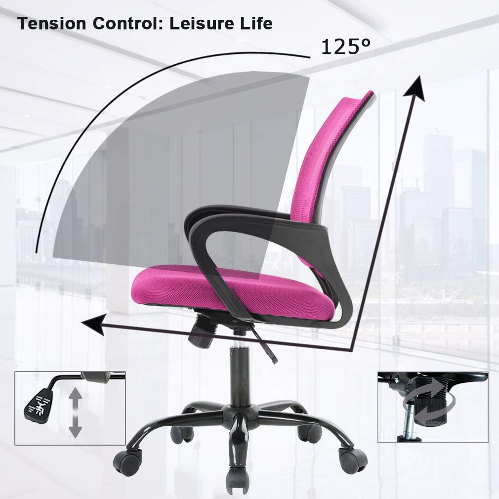 BestOffice Office Chair Ergonomic Cheap Desk Chair Mesh Computer Chair Lumbar Support Modern Executive Adjustable Stool Rolling Swivel Chair for Back Pain (Pink)