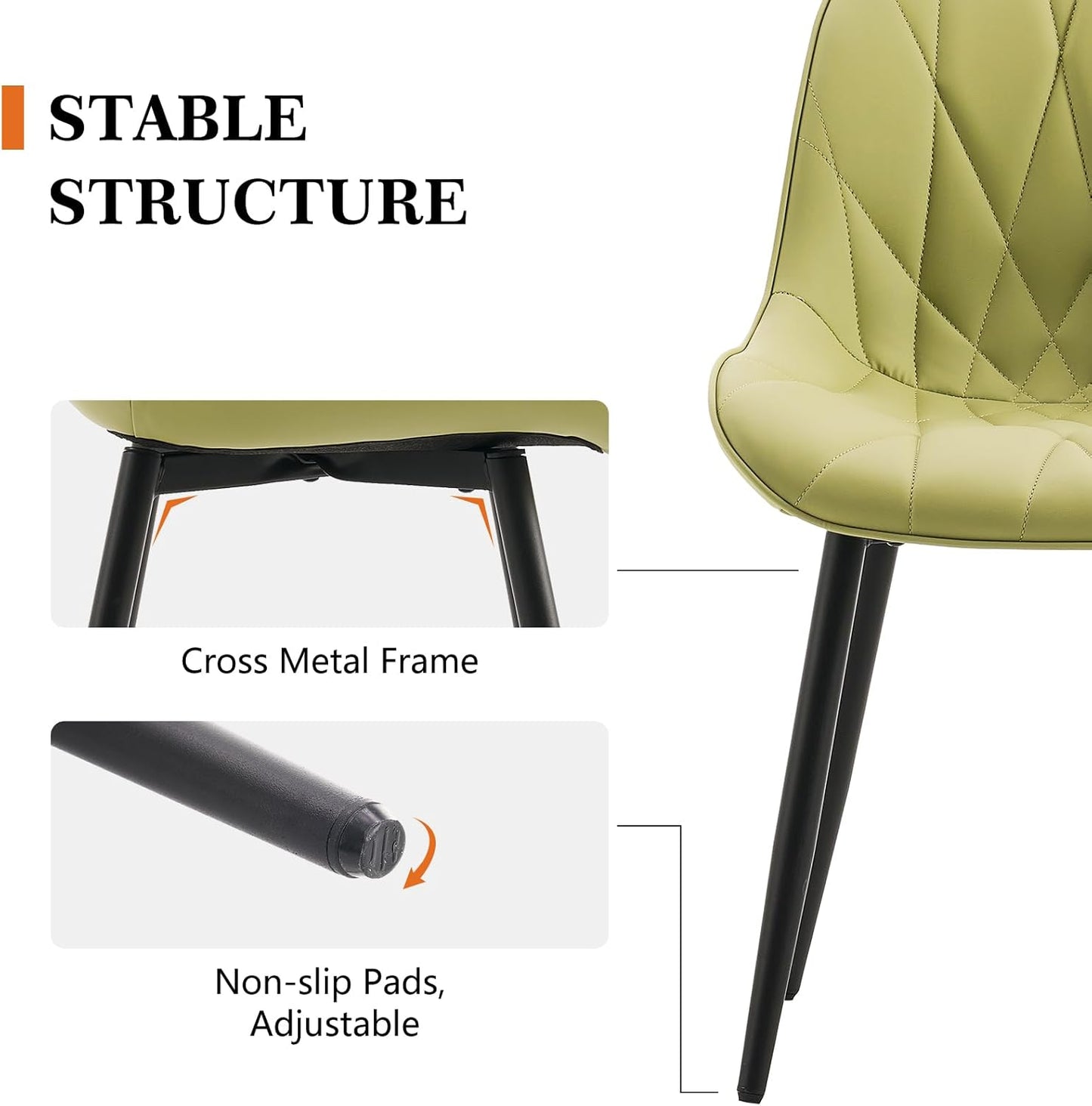 Rowill Modern Dining Chairs Set of 2 Upholstered Faux Leather Kitchen Chairs with Soft Cushion Backrest, Sturdy Metal Legs & Non-Slip Pads, Perfect for Home Dining Room, Kitchen, Avocado Green