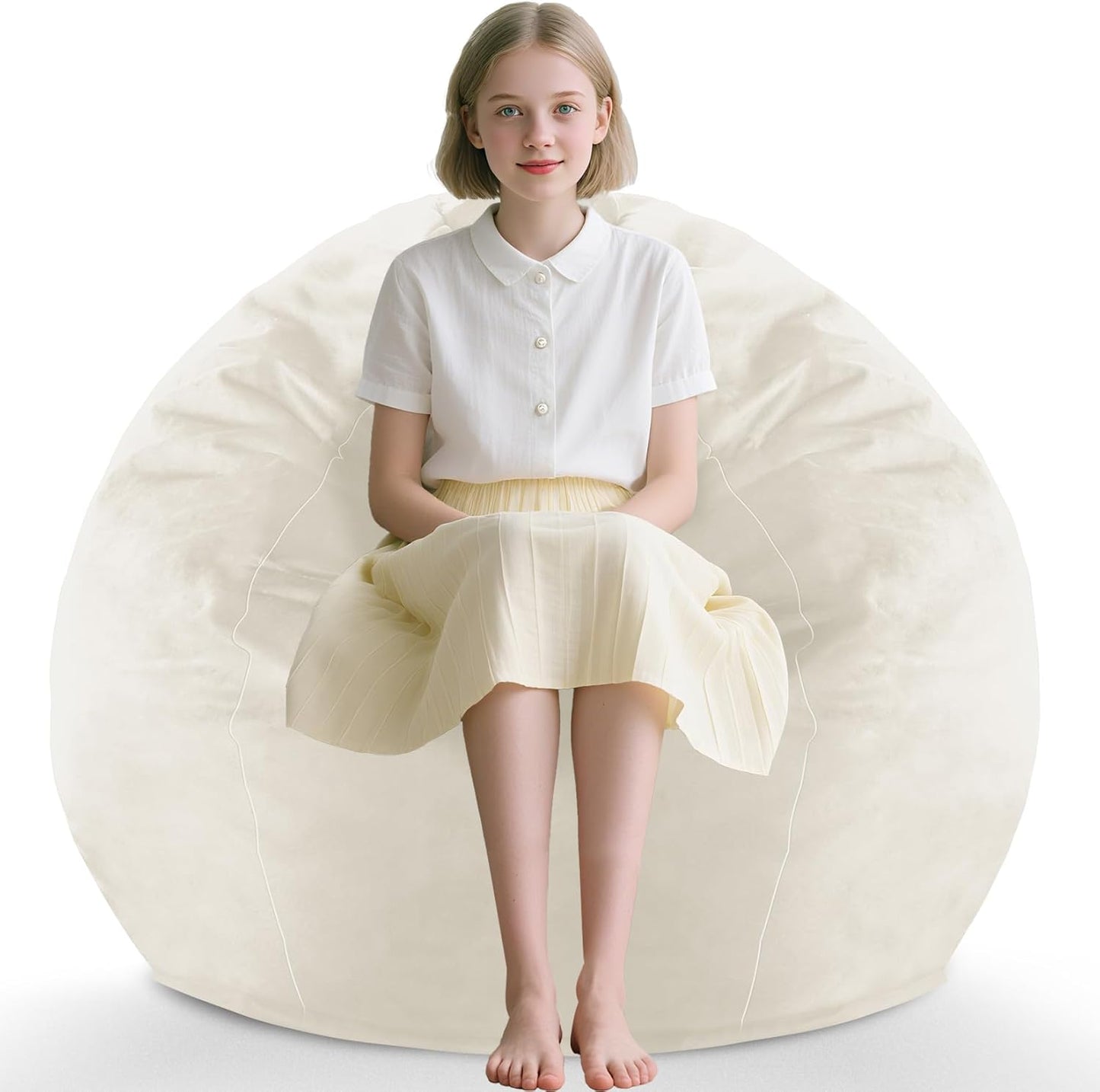2FT Bean Bag Chair, Comfy Bean Bag Chairs with Memory Foam Filled, Fluffy Beanbag Sofa with Dutch Velvet Cover, Teardrop BeanBag Chairs for Living Room, Playroom - Beige