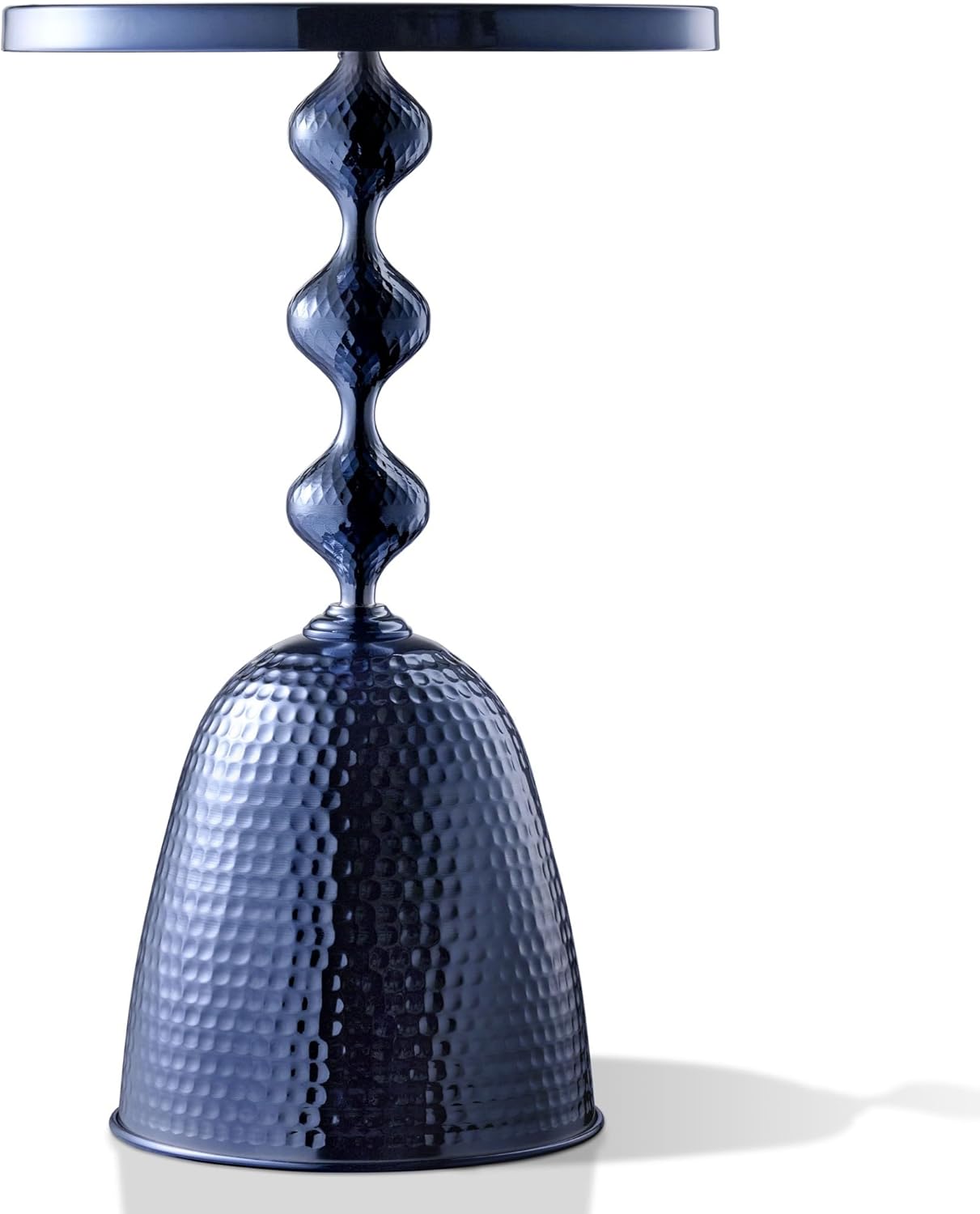 HOMES: Inside + Out Halric Modern 24" Tall Round End Table with Decorated Tabletop and Iron Metal Base, Accent Furniture, Elegant Pedestal Stand for Living Room, Home Office, Chrome Blue