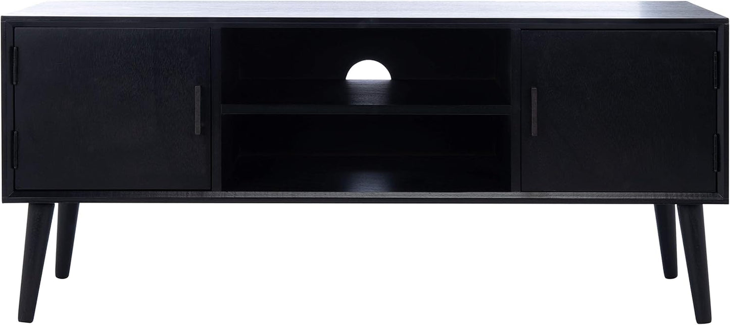 SAFAVIEH Sorrel TV Stand for up to 55" Flatscreen – Black, 2 Doors with Interior Storage, 2 Open Shelves, Entertainment Media Console (MED5701B)