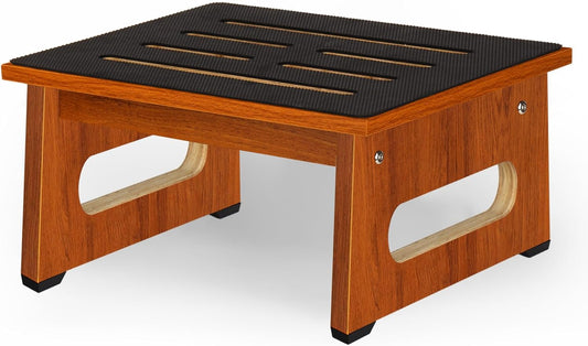 One Step Stool for Bed, Wooden Step Stool with Non-Slip Feet, 450 LBS Capacity Stepping Stool for Adults Seniors, Bedside Steps for High Beds, Bathroom Kitchen Bedroom, Easy to Assemble, Rustic Brown