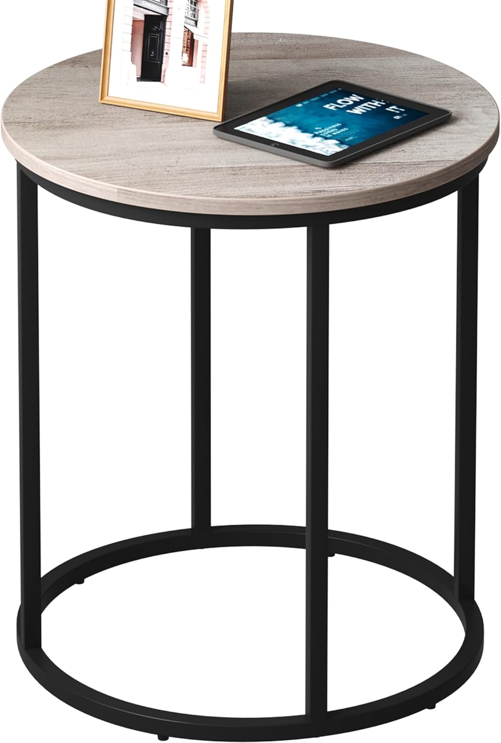 Yusong Round End Table, 20" Accent Small Side Table Nightstand Modern Bedside Table for Living Room Bedroom Office Small Spaces, Grey