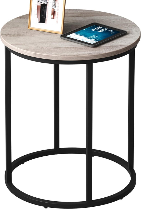 Yusong Round End Table, 20" Accent Small Side Table Nightstand Modern Bedside Table for Living Room Bedroom Office Small Spaces, Grey