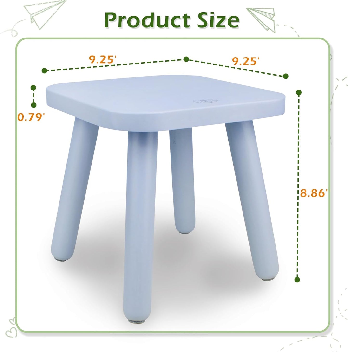 BEE&OAK Wooden Step Stools for Adults, Solid Rubber Wood Non-Slip Step Foot Stool, Heavy Duty 300 lbs One Step Stool for Bedroom, Bathroom, Kitchen (Blue, 9.25" (D) x 9.25"(W) x 8.86"(H))