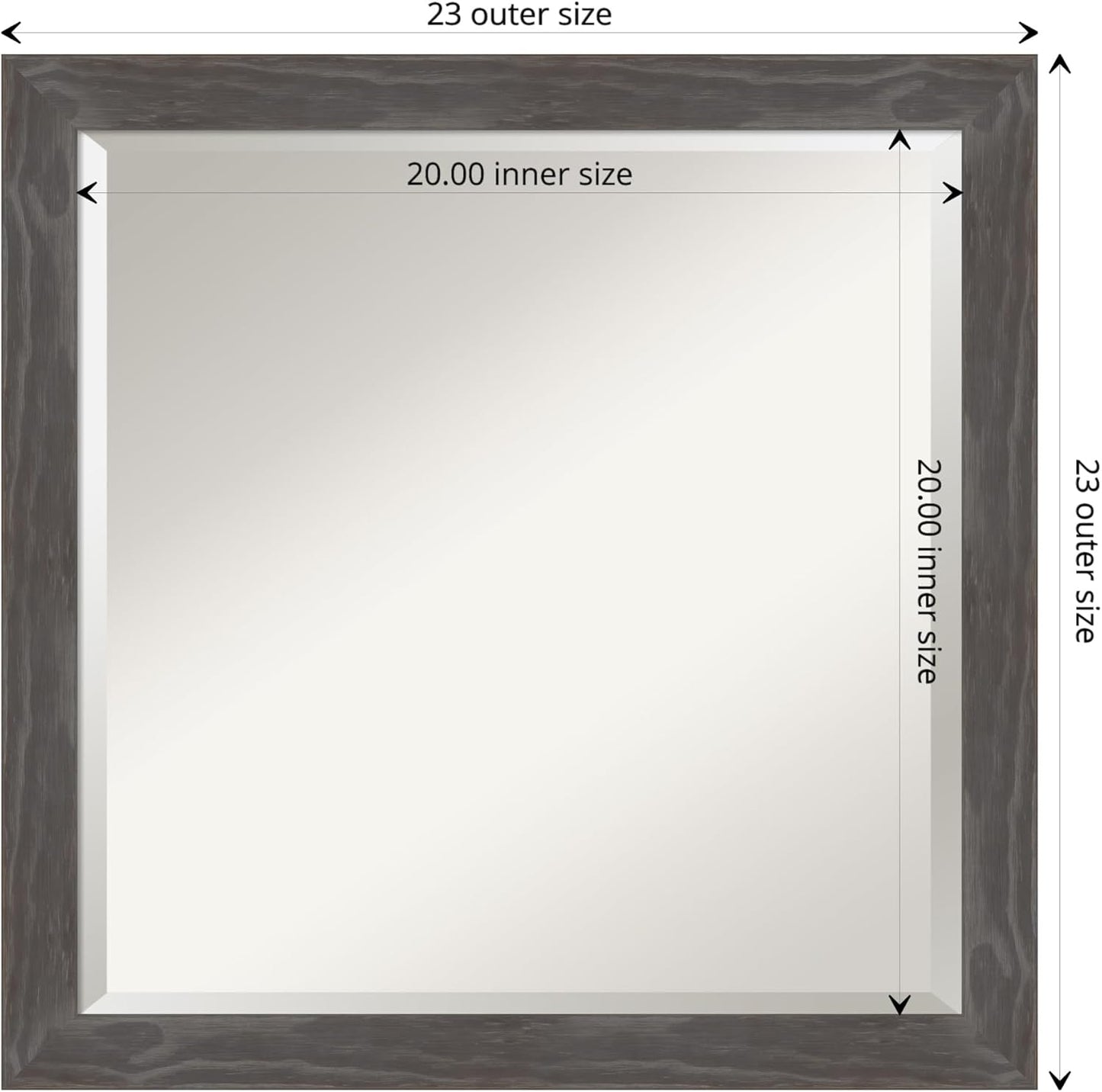Amanti Art Grey Wall Mirror 23x23 Woodridge Rustic Grey Square Bathroom Mirror for Wall Decor Living Room, Medium Rustic Farmhouse Wood Frame, Hangs Horizonally and Vertically, Bathroom Decor, Beveled
