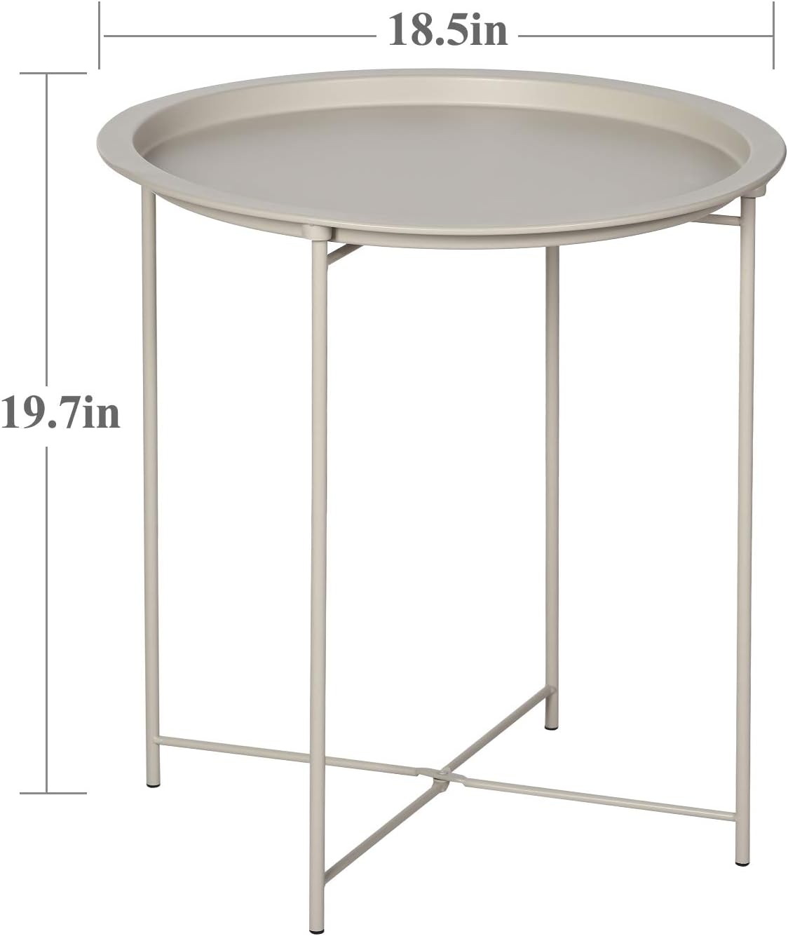 VECELO Side/End Table, Folding Round Metal Anti-Rust and Waterproof Outdoor or Indoor Tray for Living Room Bedroom Balcony and Office, 2 PCS, Grey