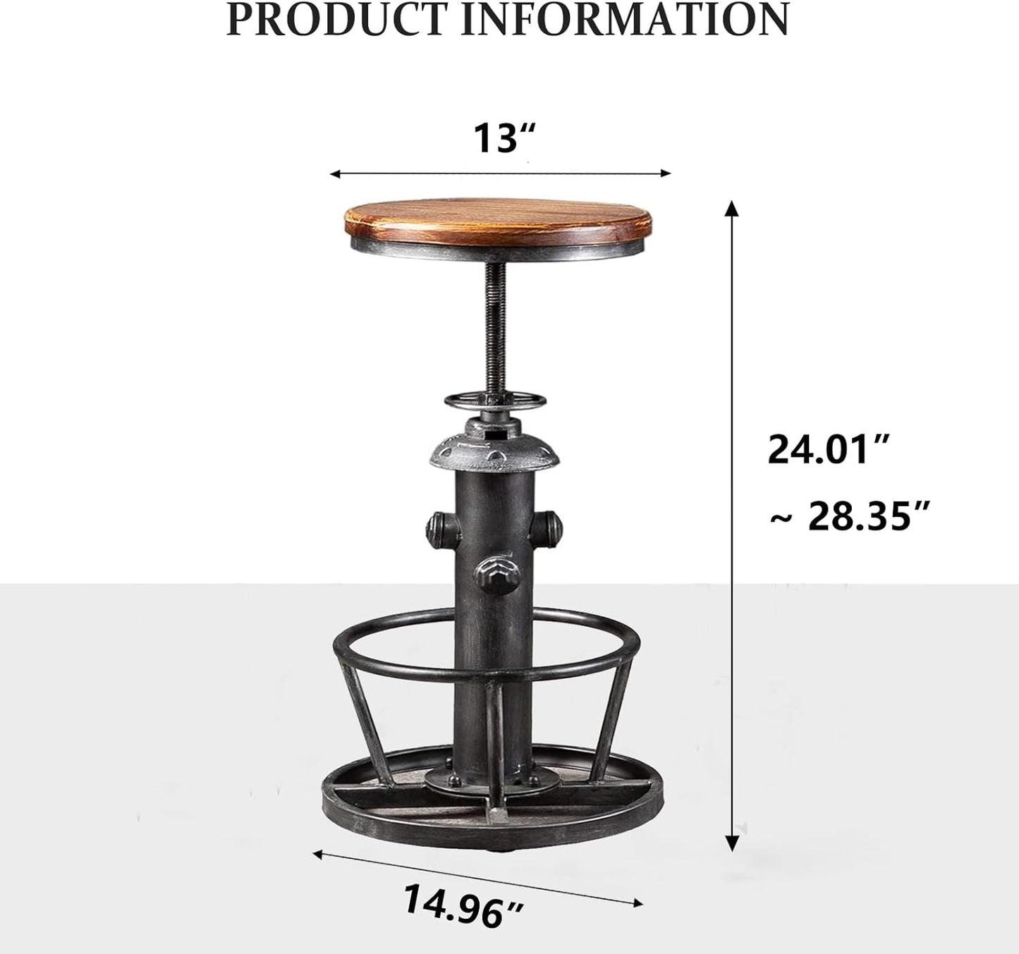 Topower Antique Industrial Round Bottom Adjustable Height Cafe Coffee Retro Vintage Stylish Water Pipe Design Pub Kitchen Bar Stool (Silver, Wooden Top)