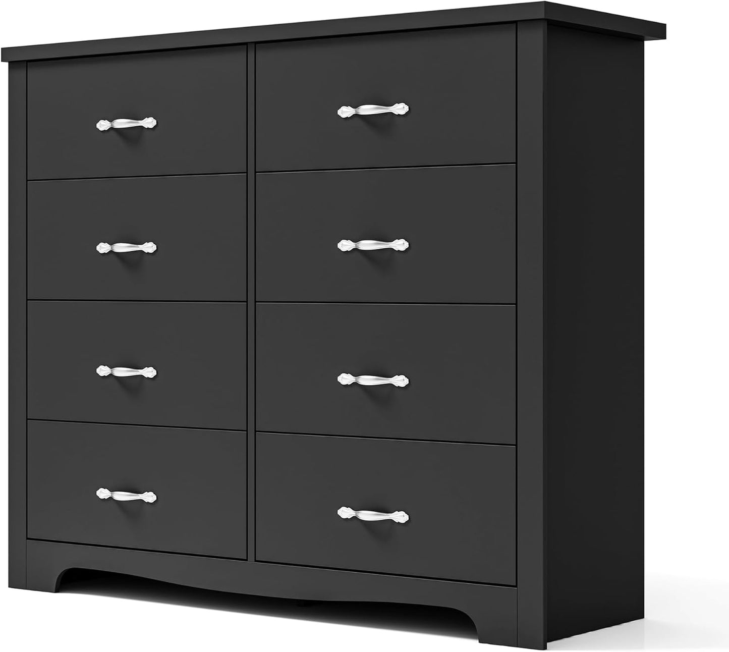 LINSY HOME 8 Drawer Double Dresser, Black Dresser for Bedroom, Modern Dresser Chest with Wide Drawers, Wood Storage Chest of Drawers for Living Room