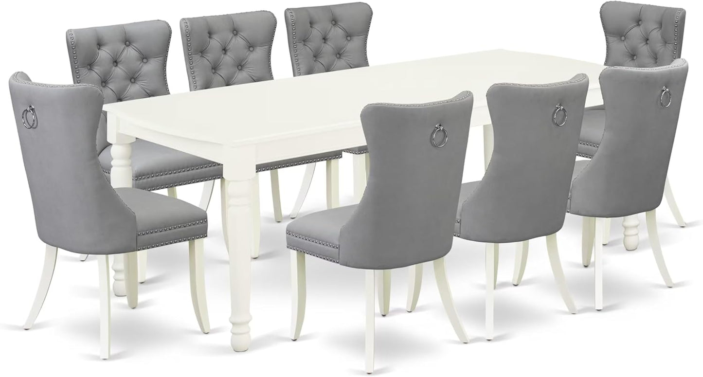 East West Furniture DODA9-LWH-27 9 Piece Modern Dining Table Set Includes a Rectangle Kitchen Table with Butterfly Leaf and 8 Polyester Fabric Upholstered Chairs, 42x78 Inch, Linen White