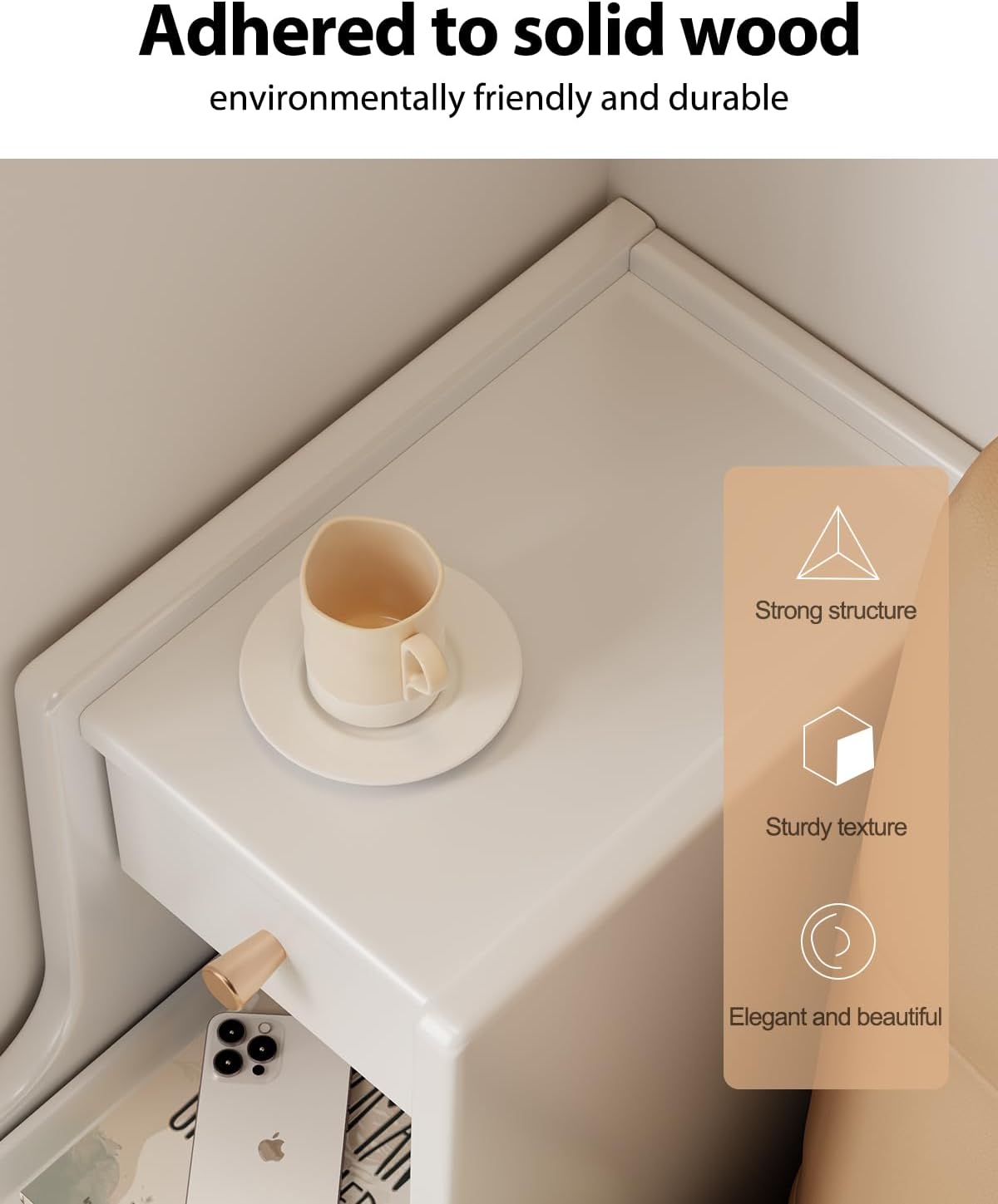 Narrow Nightstand with 3 Drawers,Solid Wood Small Nightstand White, Modern Small Bedside Tables for Bedroom(Fully Assembly)