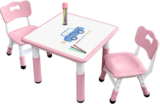Kids Table & Chair Set with Adjustable Toddler-Safe Non-Slip Legs, Activity & Graffiti-Proof Desktop Ages 3-12