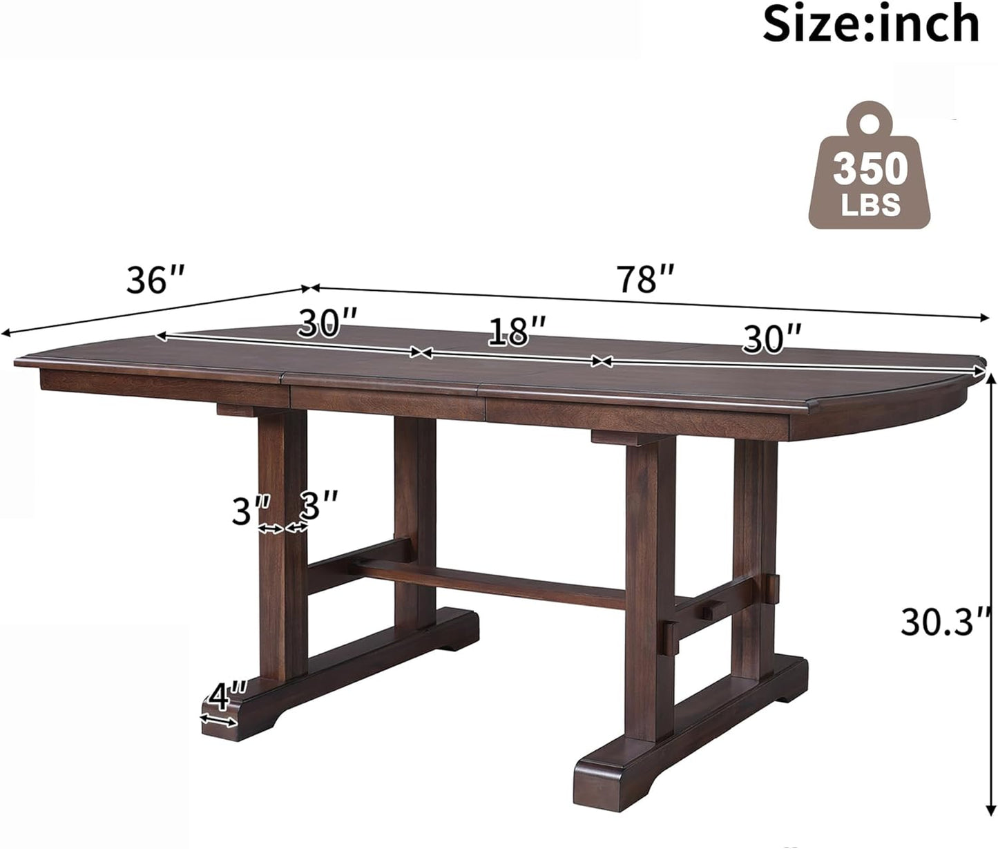 Ball & Cast 60"-78" Extendable Farmhouse Dining-Table for 6-8, Expandable Wooden Kitchen Table with 18" Removable Leaf, Large Retro H-Leg Dining Room Table for 4-8,Space Saving & Sturdy, Cherry