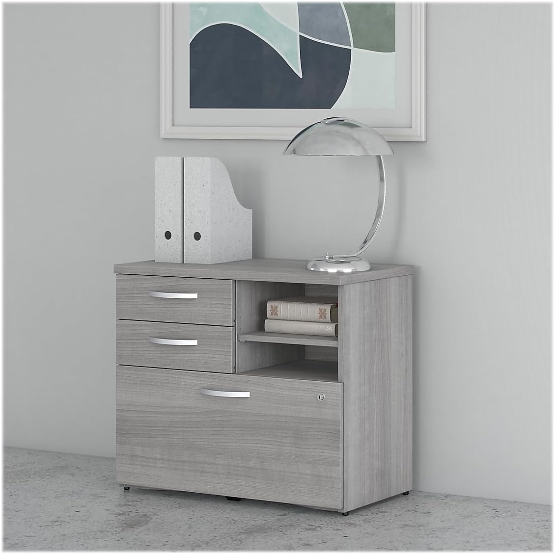 Bush Business Furniture Studio C Office Storage Cabinet with Drawers and Shelves in Platinum Gray, Organization for Home or Professional Workspace