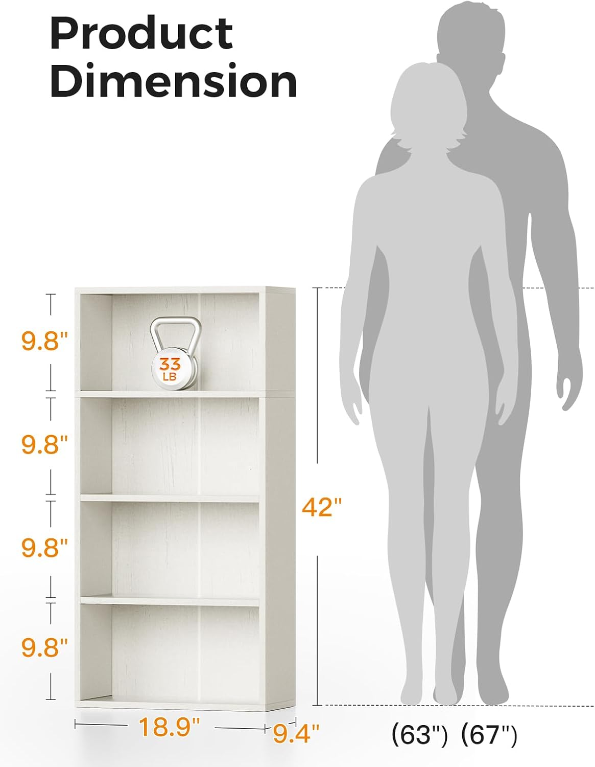Casaottima 4-Tier Open Bookshelf and Bookcase, Floor Standing Display Storage Shelves for Living Room, Tall Book Shelf for Bedroom, Home Office, Dining Room, White
