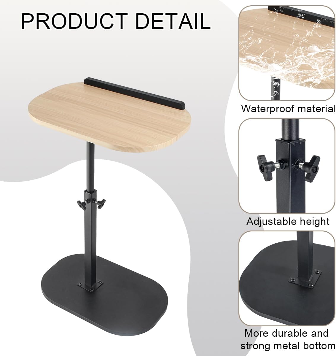 Comeon C-Shaped Tv Tray Pedestal Side Table, End Table Adjustable Height in Couch Living Room or Bedroomwith 360° Rotating Top for Small Spaces Bedside Night Stand Bedside Snack (Wood Color)