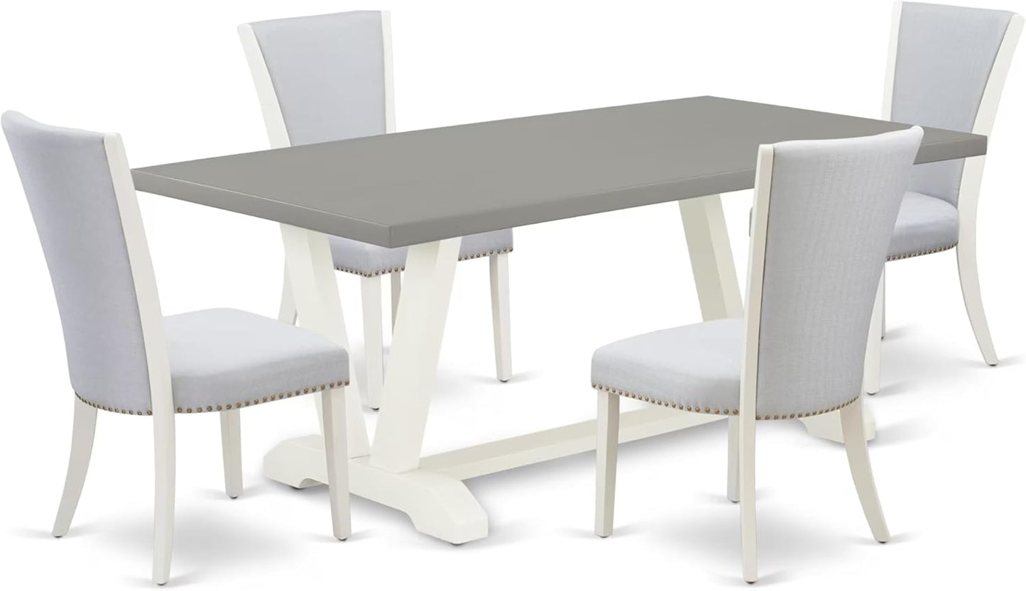 East West Furniture V097VE005-5 5 Piece Kitchen Table Set for 4 Includes a Rectangle Dining Room Table with V-Legs and 4 Grey Linen Fabric Parsons Dining Chairs, 40x72 Inch, Multi-Color