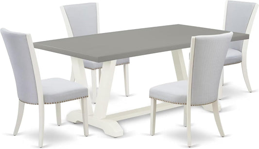 East West Furniture V097VE005-5 5 Piece Kitchen Table Set for 4 Includes a Rectangle Dining Room Table with V-Legs and 4 Grey Linen Fabric Parsons Dining Chairs, 40x72 Inch, Multi-Color