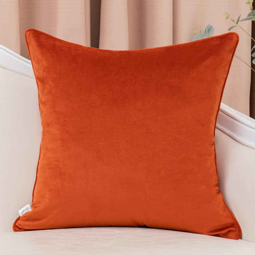 Yangest Orange Square Throw Pillow Cover Wavy Velvet Cushion Cover Modern Zippered Pillowcase for Sofa Couch Bedroom Living Room Chair, 20 x 20 Inch